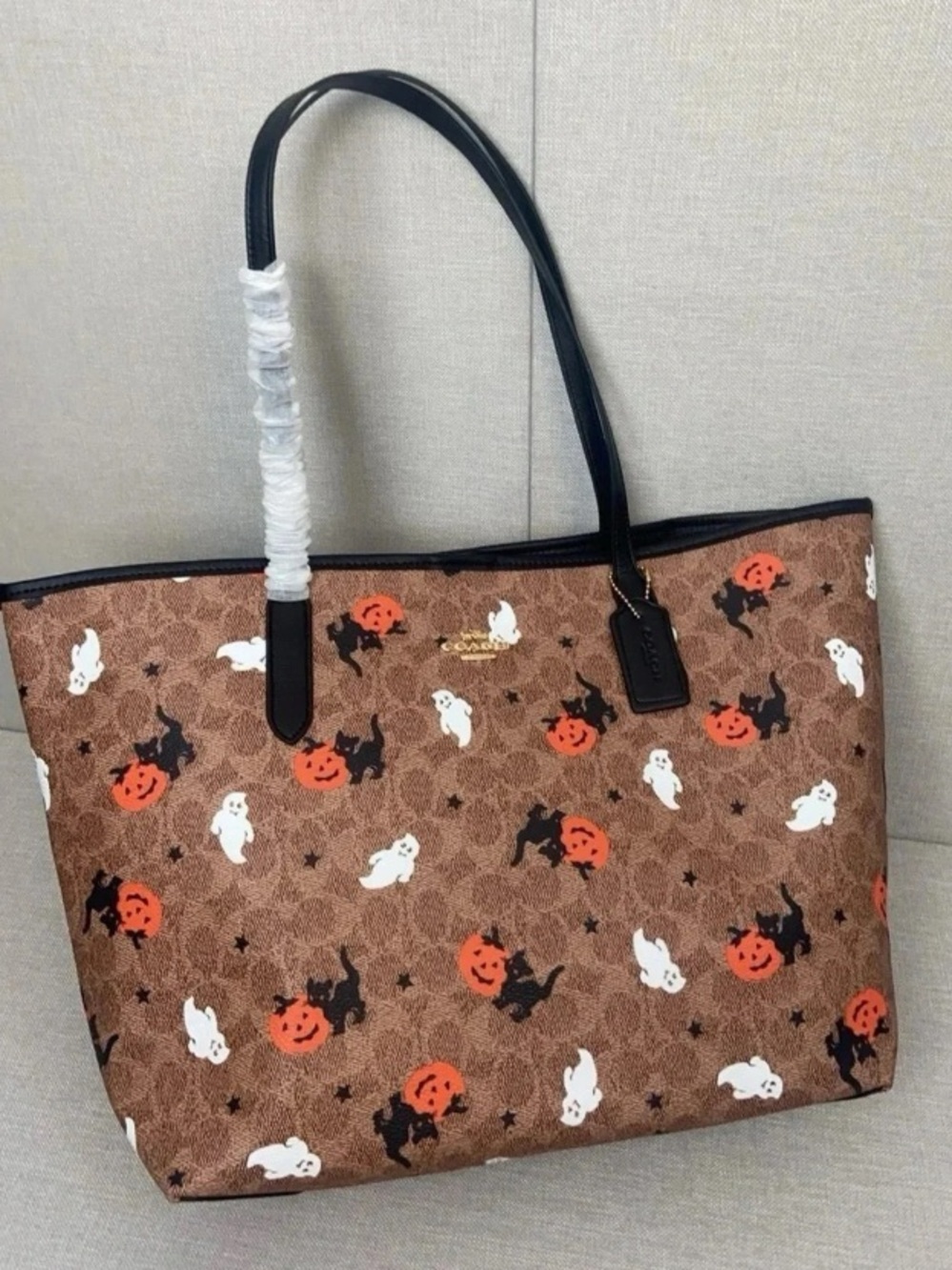 Coach Brown Canvas Halloween Print Tote Crossbody Bag